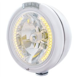 UP32481-Chrome Classic Headlight H4 With 34 Amber LED & LED Signal - Clear Lens