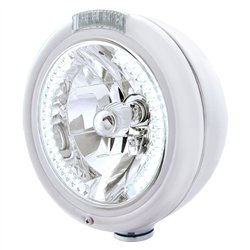 UP32483-Chrome Classic Headlight H4 With 34 White LED & Dual Mode LED Signal - Clear Lens