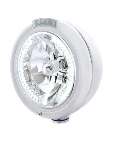 UP32483-Chrome Classic Headlight H4 With 34 White LED & Dual Mode LED Signal - Clear Lens