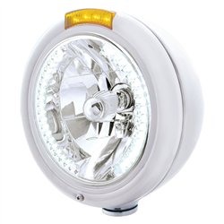 UP32484-Chrome Classic Headlight H4 With 34 White LED & Signal - Amber Lens