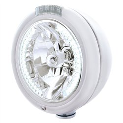 UP32485-Chrome Classic Headlight H4 With 34 White LED & Signal - Clear Lens