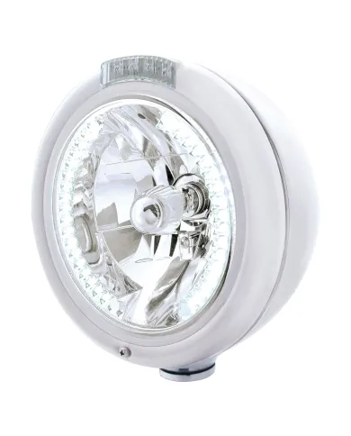 UP32485-Chrome Classic Headlight H4 With 34 White LED & Signal - Clear Lens