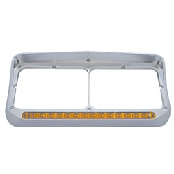 UP32500-Rectangular Dual Headlight Bezel With Visor And LED Sequential Light Bar (Driver) - Amber LED/Amber Lens