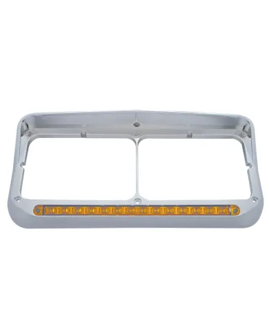 UP32500-Rectangular Dual Headlight Bezel With Visor And LED Sequential Light Bar (Driver) - Amber LED/Amber Lens