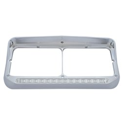 UP32503-Rectangular Dual Headlight Bezel With Visor And LED Sequential Light Bar (Passenger) - Amber LED/Clear Lens