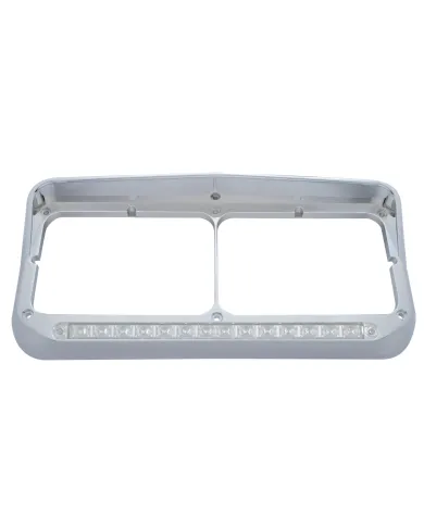 UP32503-Rectangular Dual Headlight Bezel With Visor And LED Sequential Light Bar (Passenger) - Amber LED/Clear Lens
