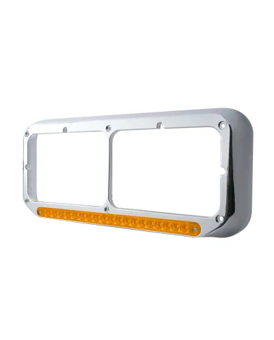 UP32504-Rectangular Dual Headlight Bezel With LED Sequential Light Bar (Driver) - Amber LED/Amber Lens