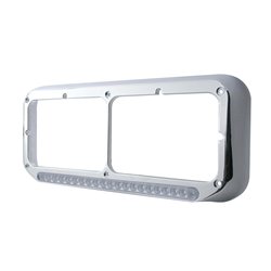 UP32505-Rectangular Dual Headlight Bezel With LED Sequential Light Bar (Driver) - Amber LED/Clear Lens