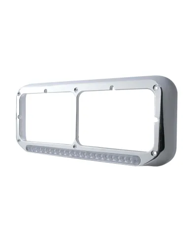 UP32505-Rectangular Dual Headlight Bezel With LED Sequential Light Bar (Driver) - Amber LED/Clear Lens
