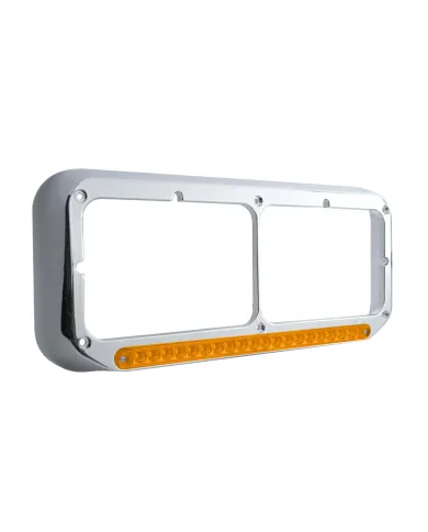 UP32506-Rectangular Dual Headlight Bezel With LED Sequential Light Bar (Passenger) - Amber LED/Amber Lens