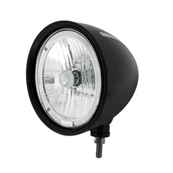 UP32669-Black "Billet" Style Groove Headlight 9007 Bulb With Amber LED Halo Rim
