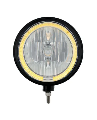 UP32669-Black "Billet" Style Groove Headlight 9007 Bulb With Amber LED Halo Rim