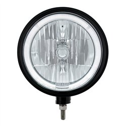UP32670-Black "Billet" Style Groove Headlight 9007 Bulb With White LED Halo Rim