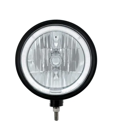 UP32670-Black "Billet" Style Groove Headlight 9007 Bulb With White LED Halo Rim