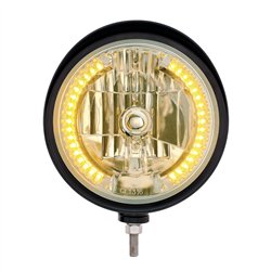 UP32681-Black "Billet" Style Groove Headlight With Visor H4 Bulb With 34 Amber LED