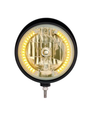 UP32681-Black "Billet" Style Groove Headlight With Visor H4 Bulb With 34 Amber LED