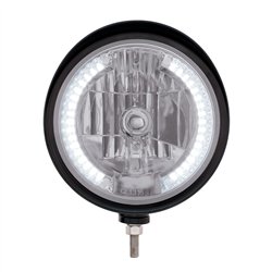 UP32682-Black "Billet" Style Groove Headlight With Visor H4 Bulb With 34 White LED