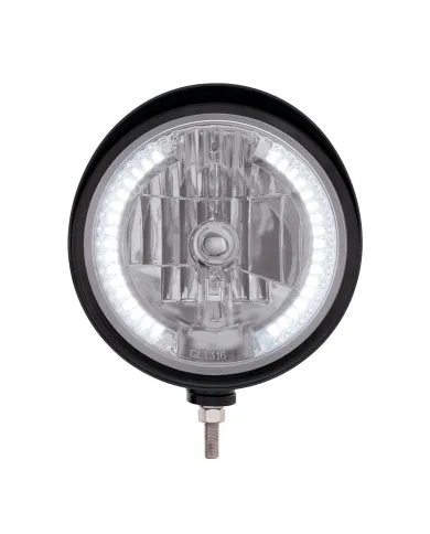 UP32682-Black "Billet" Style Groove Headlight With Visor H4 Bulb With 34 White LED