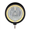 UP32683-Black "Billet" Style Groove Headlight With Visor 9007 Bulb With Amber LED Halo Rim