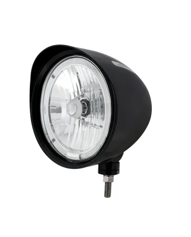 UP32683-Black "Billet" Style Groove Headlight With Visor 9007 Bulb With Amber LED Halo Rim
