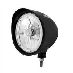 UP32684-Black "Billet" Style Groove Headlight With Visor 9007 Bulb With White LED Halo Rim