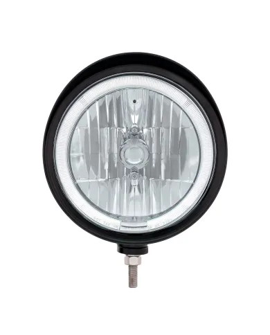 UP32684-Black "Billet" Style Groove Headlight With Visor 9007 Bulb With White LED Halo Rim