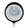 UP32684-Black "Billet" Style Groove Headlight With Visor 9007 Bulb With White LED Halo Rim