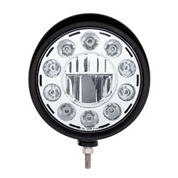 UP32689-Black "Billet" Style Groove Headlight With Visor 11 LED Bulb - Chrome