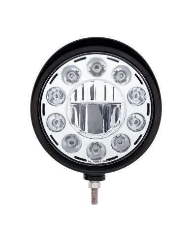 UP32689-Black "Billet" Style Groove Headlight With Visor 11 LED Bulb - Chrome