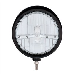 UP32691-Black "Billet" Style Groove Headlight With Visor 5 LED Bulb - Chrome