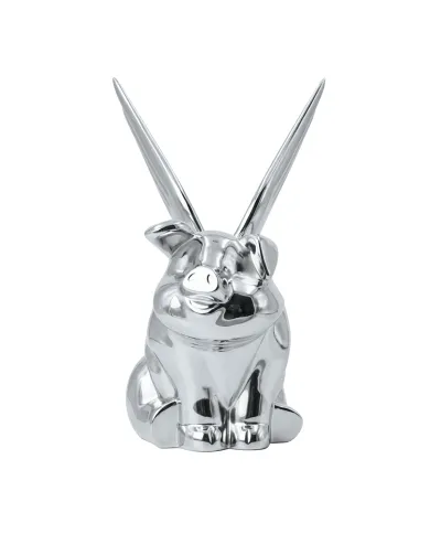 UP72038-Die-Cast Sitting Pig With Wing Hood Ornament-Chrome