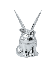 UP72038-Die-Cast Sitting Pig With Wing Hood Ornament-Chrome