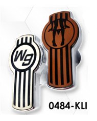 LNC0484-KLI - Chrome Plated Billet Aluminum Tractor/Trailer Knobs (KW Key Hole/Leather)  (Set of 2)