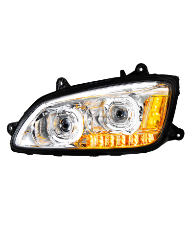UP35771-Chrome LED Headlight With LED Turn Signal & LED Position Light Bar For 2008-2017 Kenworth T660 - Driver
