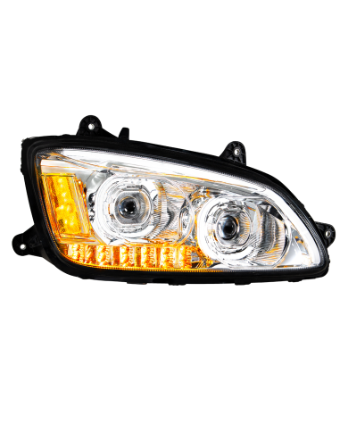 UP35772-Chrome LED Headlight With LED Turn Signal & LED Position Light Bar For 2008-2017 Kenworth T660 - Passenger
