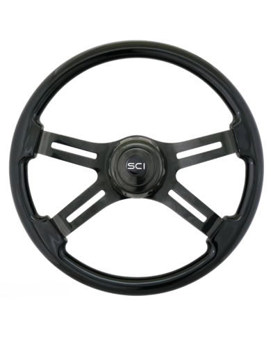 SCI490-3490-77494 - Phantom - 18" Painted Wood Rim, Black Chrome 4-Spoke w/Slot Cut Outs, Black Chrome Bezel, Black Chrome HB -