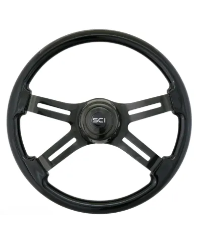 SCI490-3490-77494 - Phantom - 18" Painted Wood Rim, Black Chrome 4-Spoke w/Slot Cut Outs, Black Chrome Bezel, Black Chrome HB -