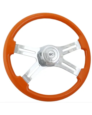 SCI576-3003-77502 - Classic Orange - 18" Painted Wood Rim, Chrome 4-Spoke w/Slot Cut Outs, Chrome Bezel, Chrome Horn Button - SC