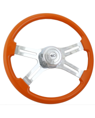 SCI576-3003-77502 - Classic Orange - 18" Painted Wood Rim, Chrome 4-Spoke w/Slot Cut Outs, Chrome Bezel, Chrome Horn Button - SC