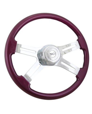 SCI582-3003-77502 - Classic Purple - 18" Painted Wood Rim, Chrome 4-Spoke w/Slot Cut Outs, Chrome Bezel, Chrome Horn Button - SC