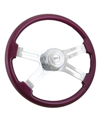 SCI582-3003-77502 - Classic Purple - 18" Painted Wood Rim, Chrome 4-Spoke w/Slot Cut Outs, Chrome Bezel, Chrome Horn Button - SC