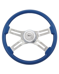 SCI581-3003-77502 - Classic Blue - 18" Painted Wood Rim, Chrome 4-Spoke w/Slot Cut Outs, Chrome Bezel, Chrome Horn Button - SCI 