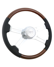 SCI480-3003-77502 - Classic Combo - 18" Wood & Leather Rim, Chrome 4-Spoke w/Slot Cut Outs, Chrome Bezel, Chrome Horn Button - S
