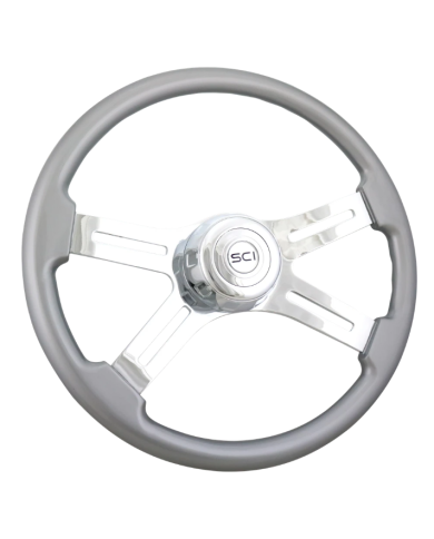 SCI584-3003-77502 - Classic Silver - 18" Painted Wood Rim, Chrome 4-Spoke w/Slot Cut Outs, Chrome Bezel, Chrome Horn Button - SC