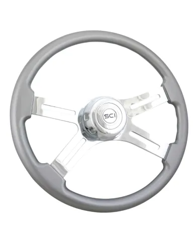 SCI584-3003-77502 - Classic Silver - 18" Painted Wood Rim, Chrome 4-Spoke w/Slot Cut Outs, Chrome Bezel, Chrome Horn Button - SC