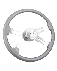SCI584-3003-77502 - Classic Silver - 18" Painted Wood Rim, Chrome 4-Spoke w/Slot Cut Outs, Chrome Bezel, Chrome Horn Button - SC