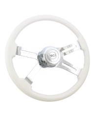 SCI585-3003-77502 - Classic White - 18" Painted Wood Rim, Chrome 4-Spoke w/Slot Cut Outs, Chrome Bezel, Chrome Horn Button - SCI