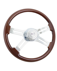 SCI280-3003-77502 - Classic Mahogany - 18" Wood Rim, Chrome 4-Spoke w/Slot Cut Outs, Chrome Bezel, Chrome Horn Button - SCI Logo