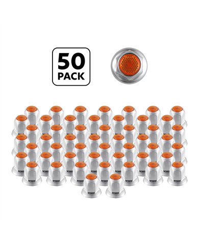 UP10038P50-33mm X 2" Chrome Steel Reflector Nut Cover With Flange - Amber (50 Pcs)