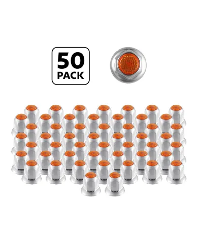 UP10038P50-33mm X 2" Chrome Steel Reflector Nut Cover With Flange - Amber (50 Pcs)